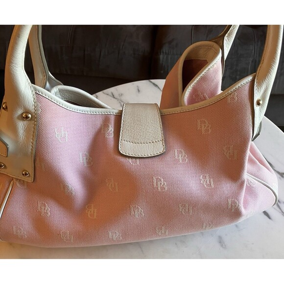 Dooney & Bourke Signature Large Logo Lock Canvas Hobo Shoulder Bag Pink White - Picture 4 of 16